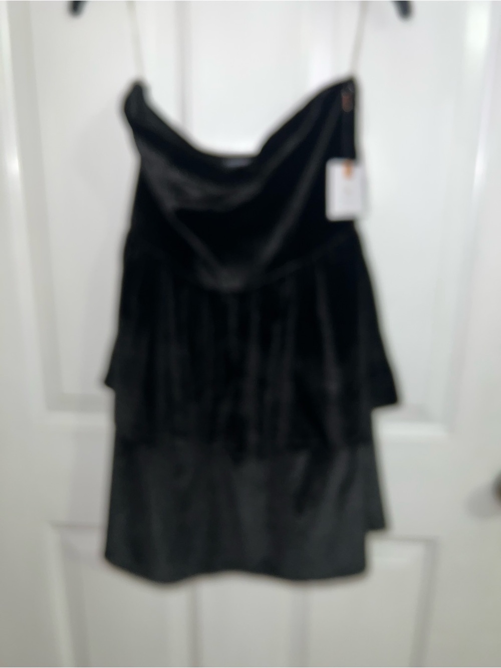 Strapless Black Velvet Tiered Dress